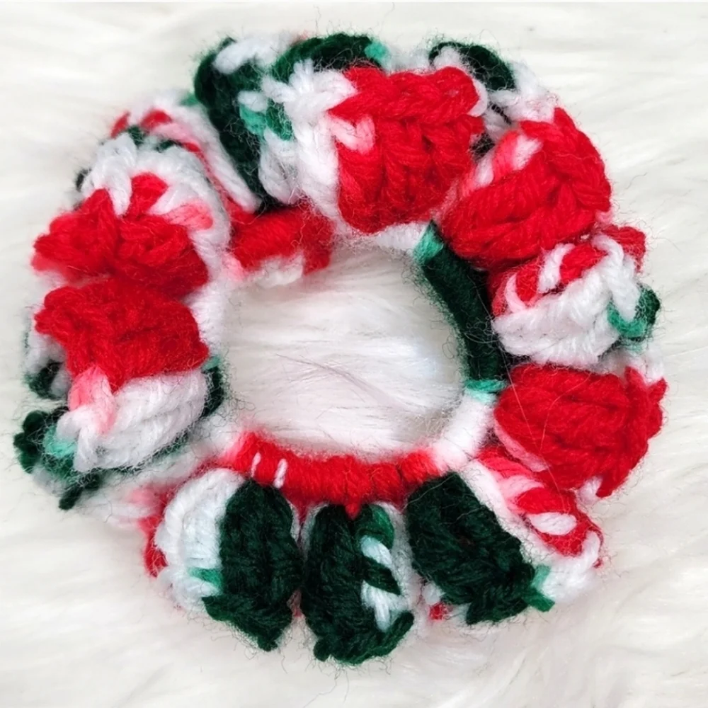 Handmade Textured Crocheted Scrunchies Ponytail Holder Hair Tie Set Of 5 - New